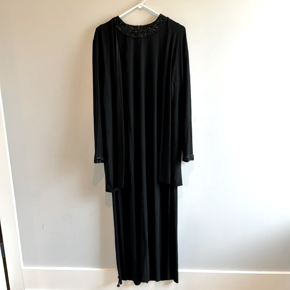 Alex Evenings 2-piece black beaded tank dress with matching jacket. Size 18W.